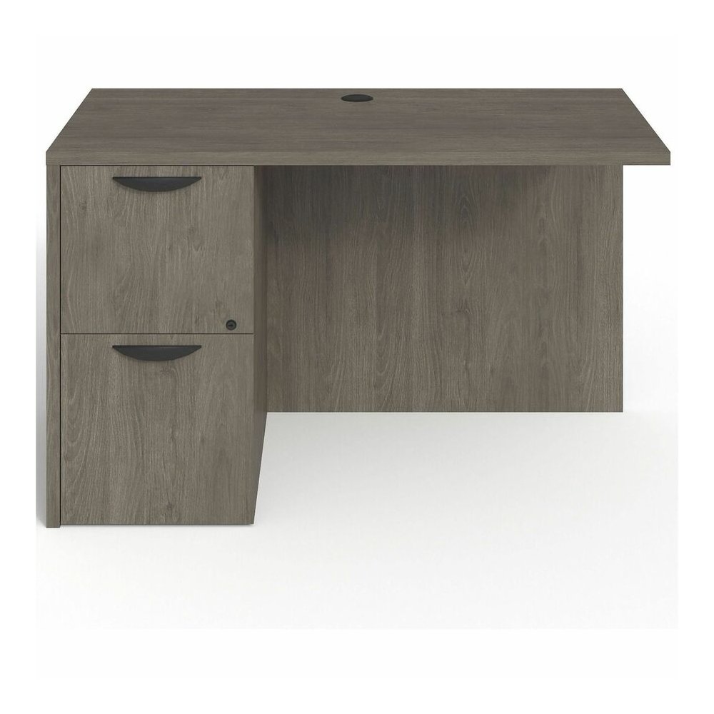 Lorell Prominence 2.0 Left Return - Rectangle - 29" Height x 48" Width x 24" Depth, 1" Thickness Top - Total Drawer(s): 2 - Band Edge - Material: Particleboard - Finish: Gray Elm, Thermofused Melamine. Picture 3