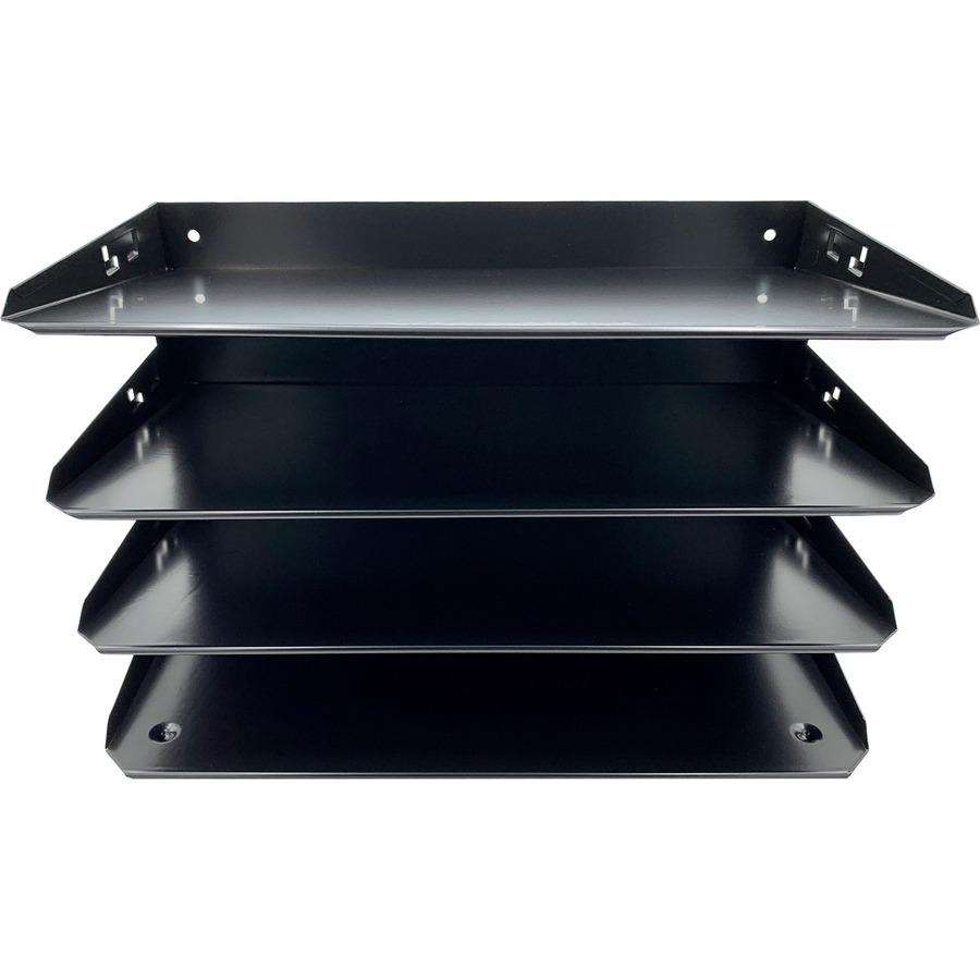 Huron Horizontal Slots Desk Organizer - 4 Compartment(s) - Horizontal - 15" Height x 9.25" Width x 8.60" Depth - Durable - Black - Steel - 1 Each. Picture 3