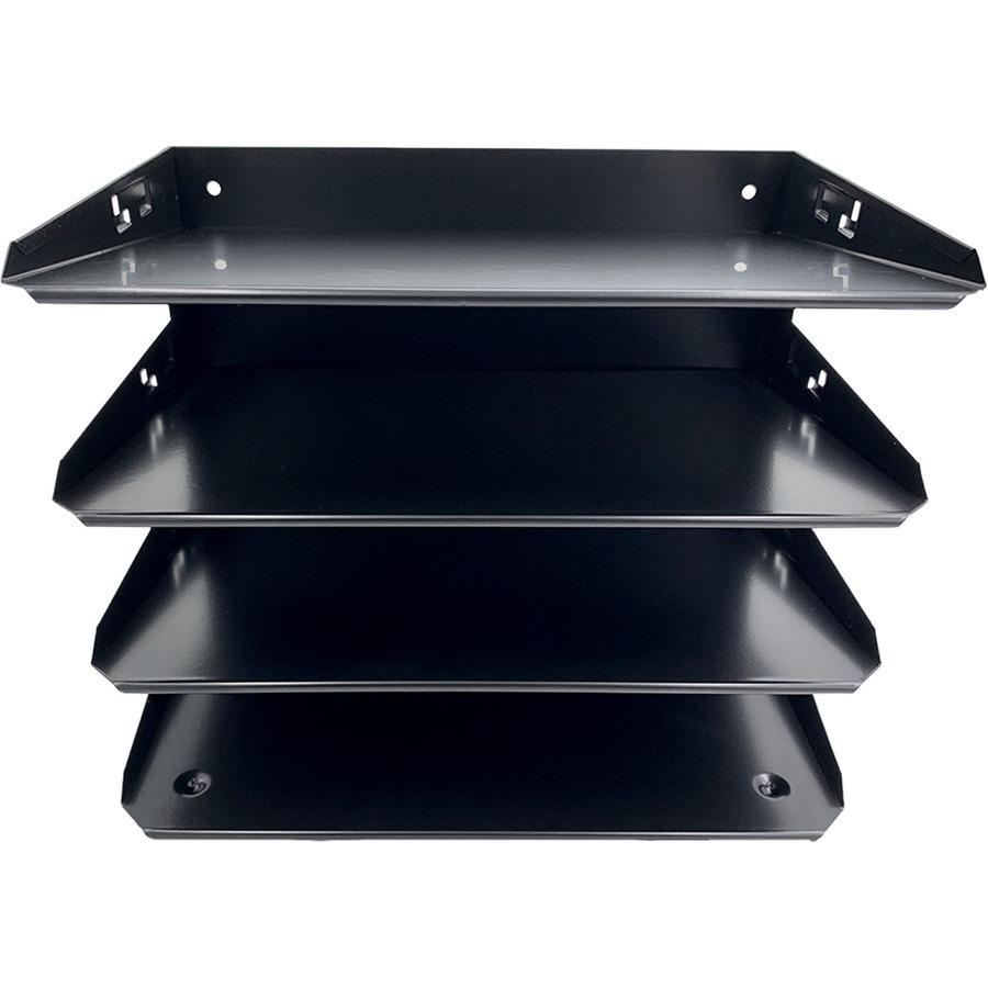 Huron Horizontal Slots Desk Organizer - 4 Compartment(s) - Horizontal - 9" Height x 12" Width x 8.66" Depth - Durable - Black - Steel - 1 Each. Picture 7
