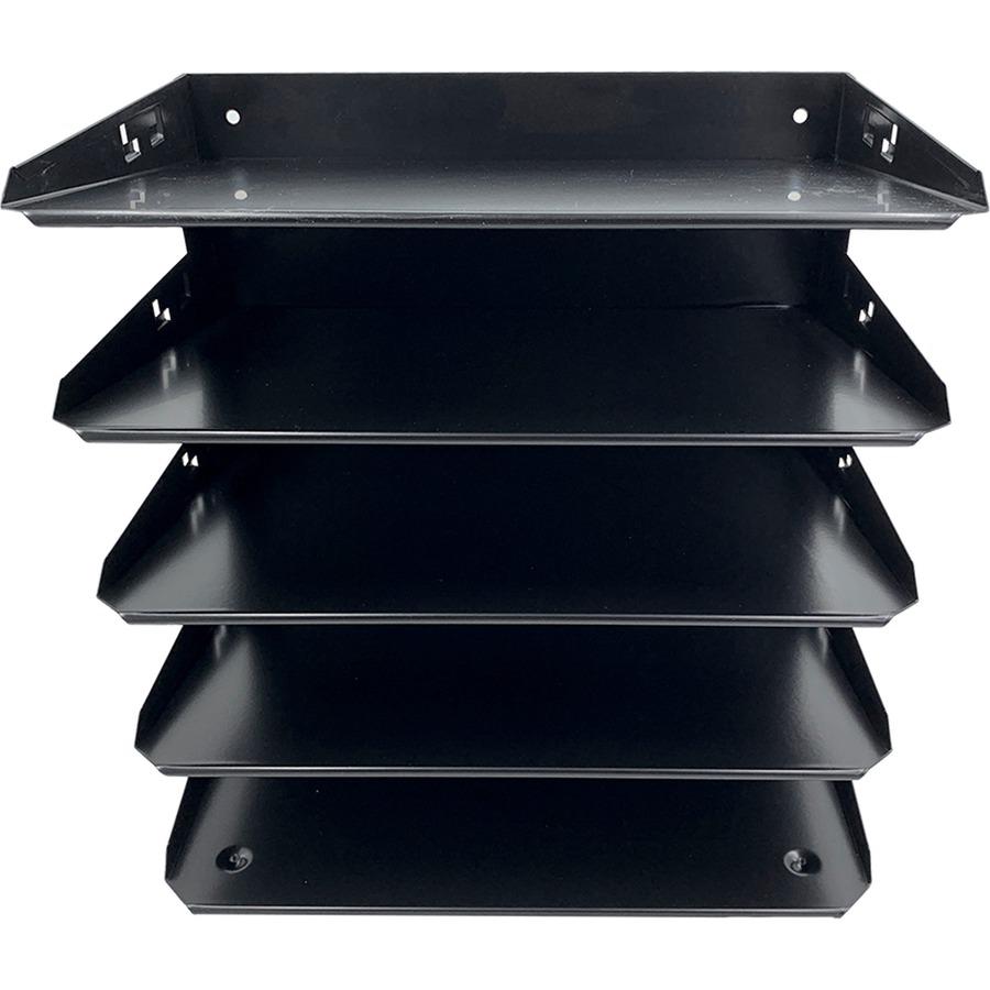 Huron Horizontal Slots Desk Organizer - 5 Compartment(s) - Horizontal - 12" Height x 8.75" Width x 12" Depth - Durable - Black - Steel - 1 Each. Picture 4
