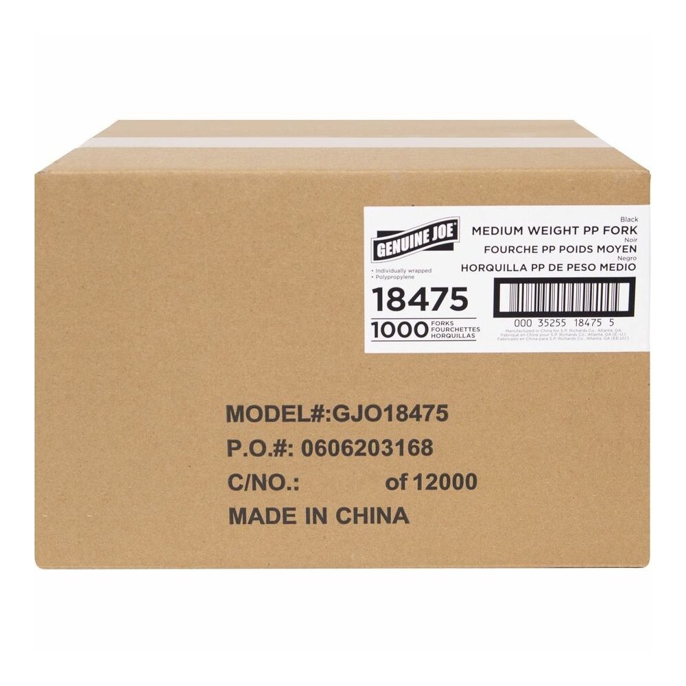Genuine Joe Medium-weight Individually Wrapped Forks - Fork - Breakroom - Disposable - Polypropylene - Black - 1000 / Carton. Picture 2