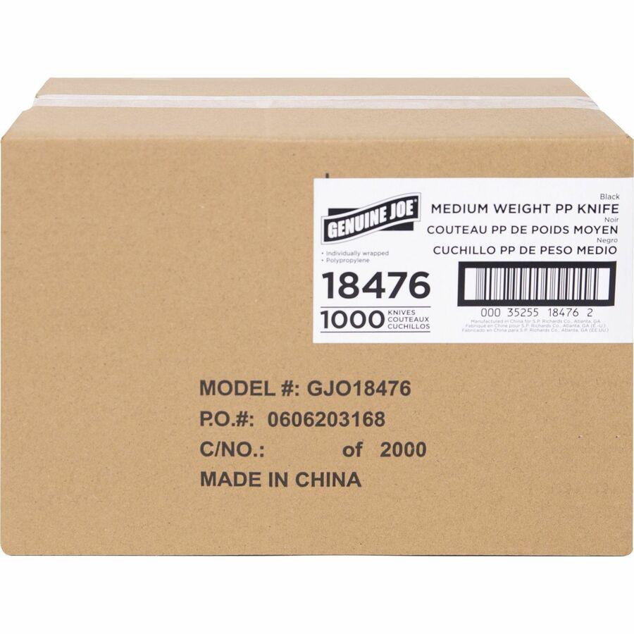 Genuine Joe Medium-weight Individually Wrapped Knives - Knife - Breakroom - Disposable - Black - 1000 / Carton. Picture 3