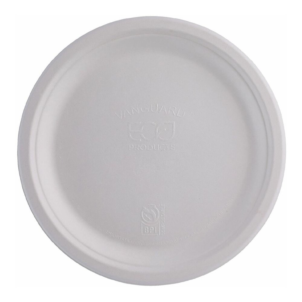 Eco-Products Vanguard 10" Sugarcane Plates - Breakroom - Disposable - Microwave Safe - 10" Diameter - White - Sugarcane Fiber Body - 500 / Carton. Picture 5