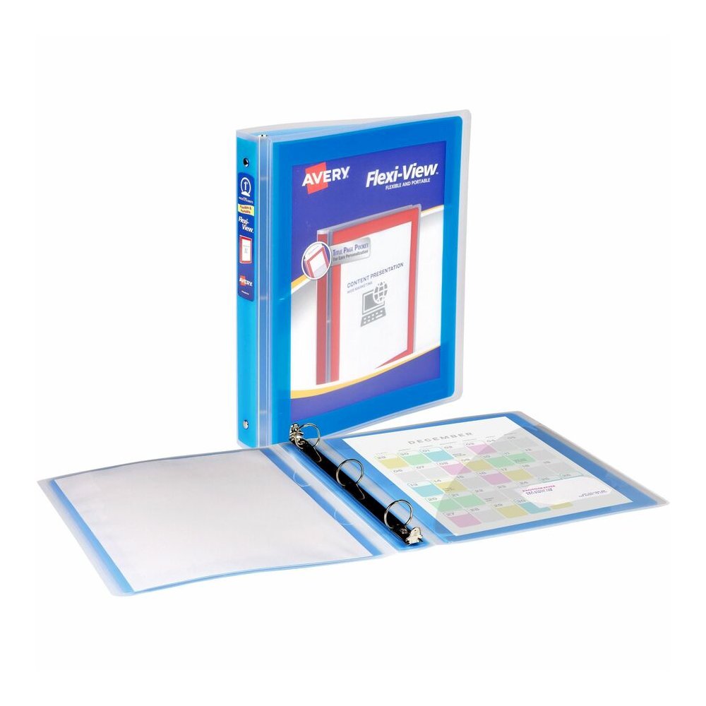 Avery&reg; Flexi-View 3 Ring Binder, 1 Inch Round Rings, 1 Blue Binder - 1" Binder Capacity - Letter - 8 1/2" x 11" Sheet Size - 175 Sheet Capacity - Fastener: Round Ring - Pocket: 1, Inside Back - Po. Picture 2