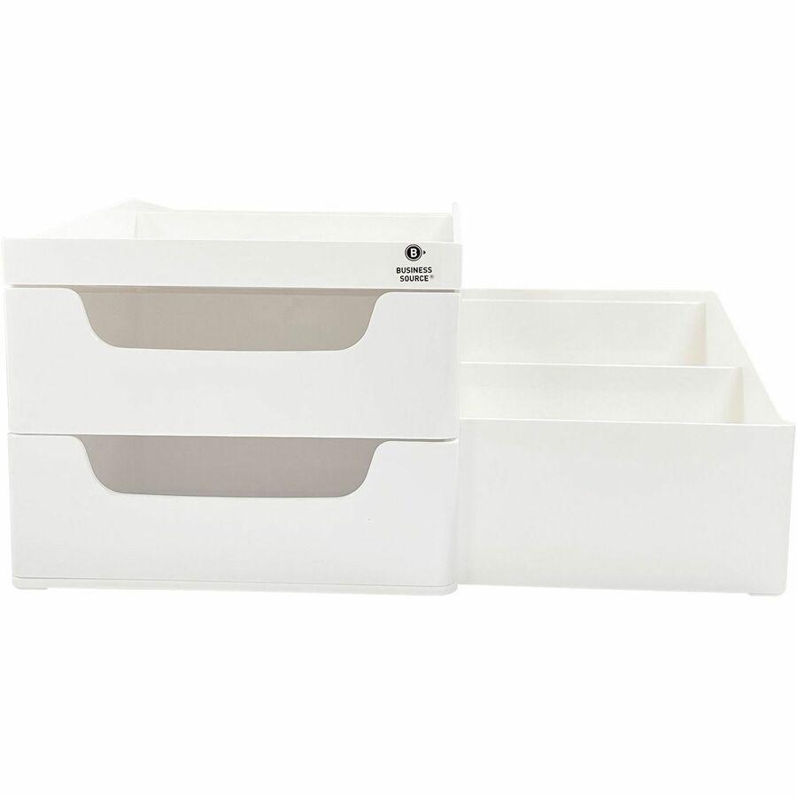 Business Source Multi-Grid Desktop Organizer - 7 Compartment(s) - 2 Drawer(s) - 5.70" Height x 10.70" Width x 7.60" Depth - Desktop - Storage Drawer, Removable Drawer, Durable - White - ABS Plastic - . Picture 4