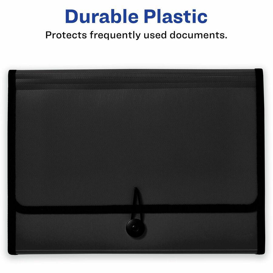 Avery&reg; Letter, A4 Expanding File - 425 Sheets Capacity - 13 Pocket - Polypropylene, Plastic, Fabric - Black - 0% Recycled - 1 Each. Picture 4