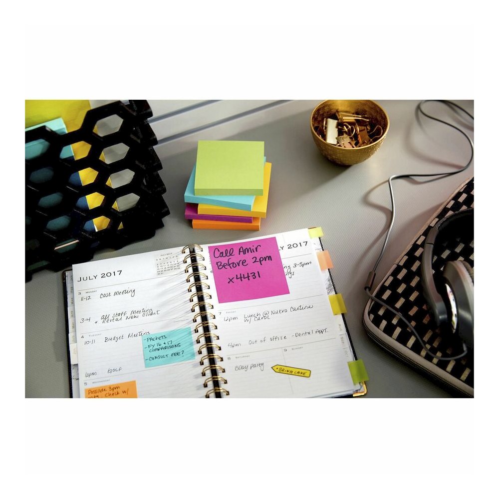 Post-it&reg; Notes - Floral Fantasy Color Collection - 1400 - 3" Flag/Note Width x 3" Flag/Note Length - Square - 100 Sheets per Pad - Unruled - Limeade, Citron, Iris Infusion, Positively Pink, Blue P. Picture 3