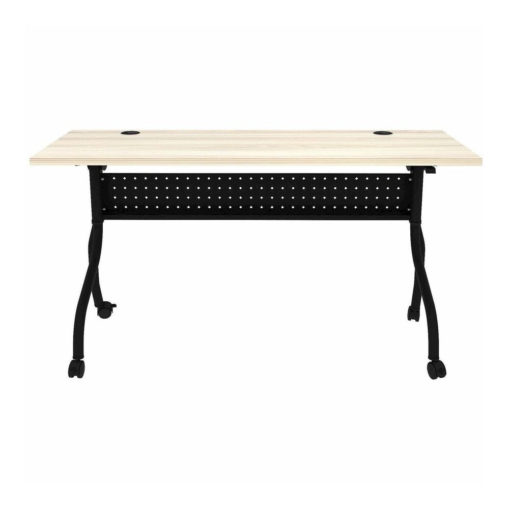 Lorell Modern Elm/Black Flip-Up Training Tables - Melamine Top - Black Four Leg Base - 4 Legs - 60" Table Top Width x 23.60" Table Top Depth - 29.50" Height - Training - Assembly Required - Modern Elm. Picture 4