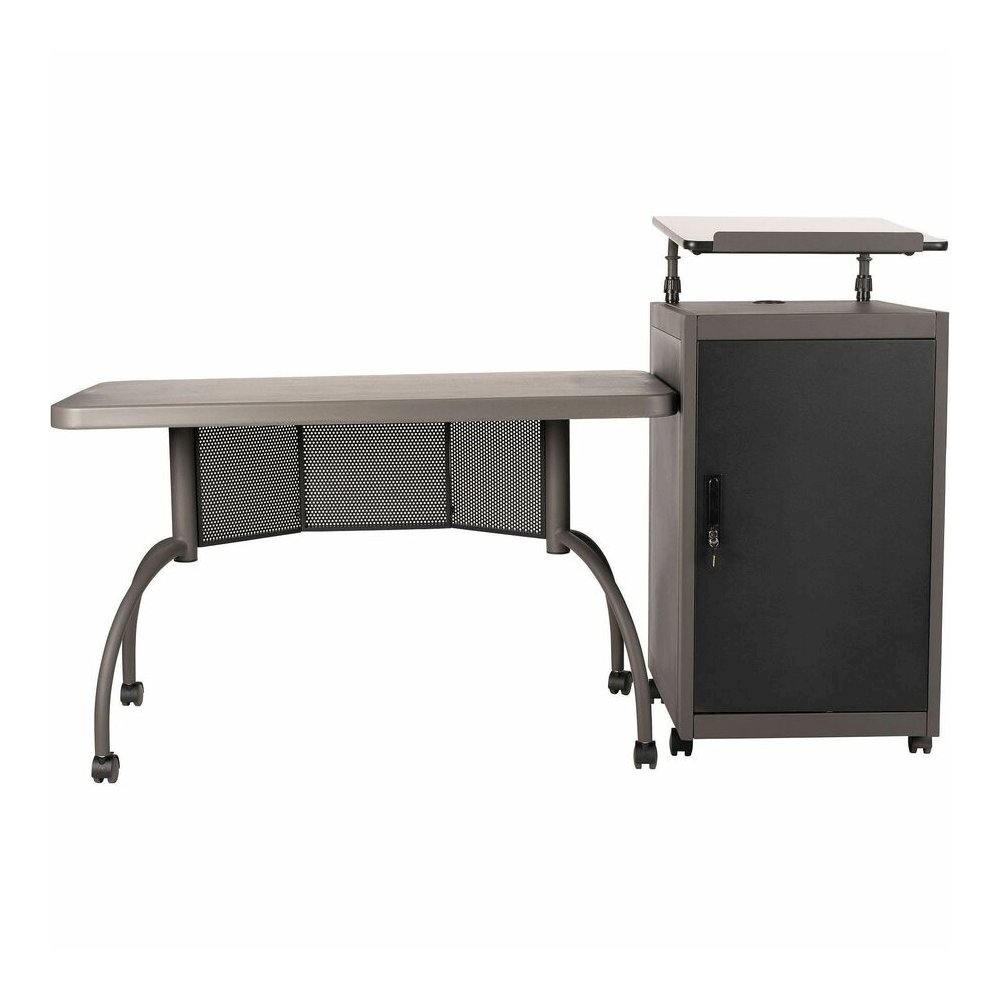 National Public Seating OklahomaSound TWP Desk & Lectern Set - 41" Height x 24" Depth, x 68" Width - Material: Steel, Metal, Mesh, Plastic - Finish: Charcoal Slate, Black - White Nebula Table Top - He. Picture 2
