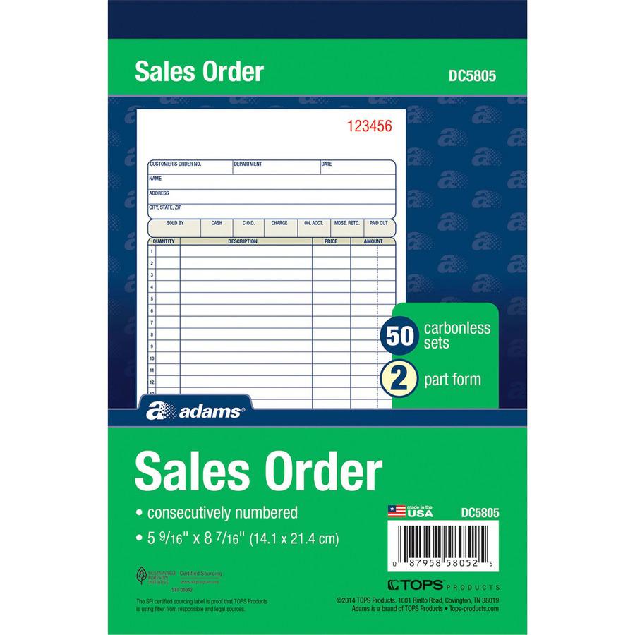 Adams Carbonless 2-part Numbered Sales Order Books - 50 Sheet(s) - 2 PartCarbonless Copy - 5.56" x 8.43" Sheet Size - White, Canary - Assorted Sheet(s) - Red Print Color - 1 Each. Picture 3
