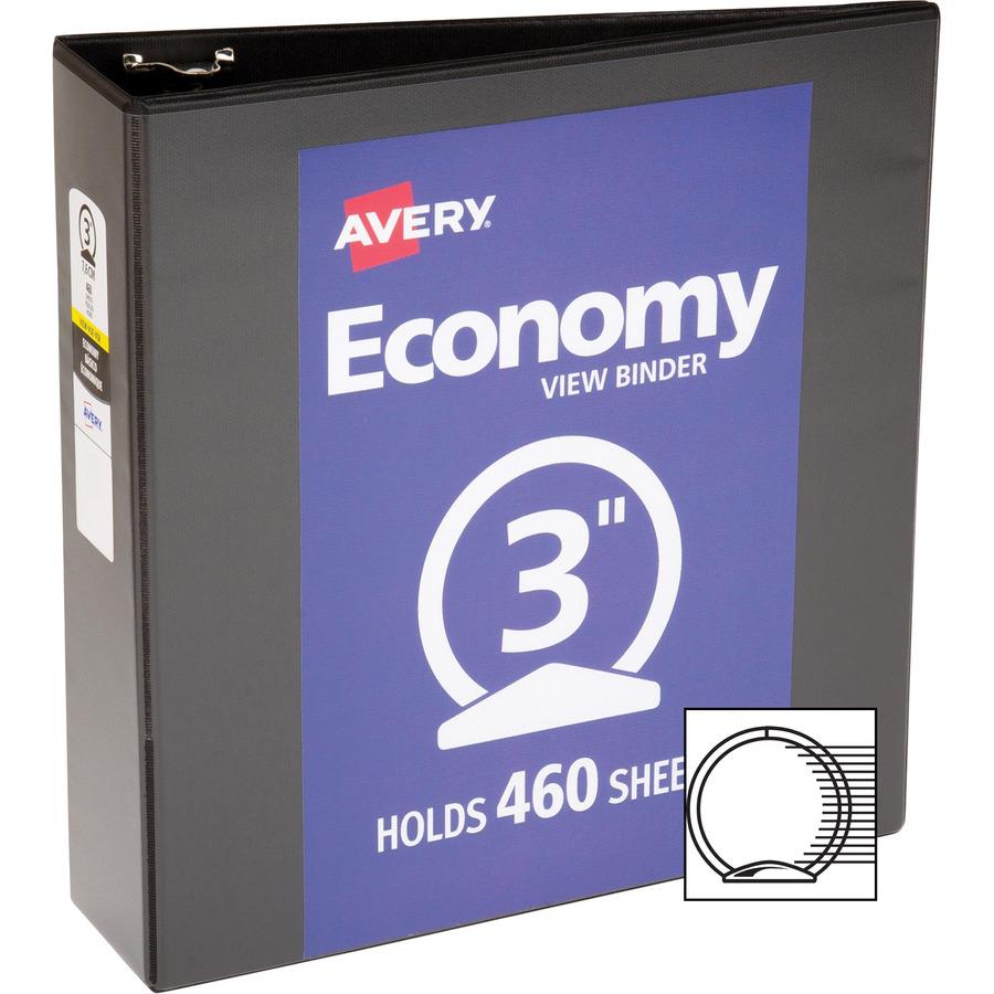 Avery&reg; Economy View Binder - 3" Binder Capacity - Letter - 8 1/2" x 11" Sheet Size - 460 Sheet Capacity - 3 Ring - Fastener: Round Ring - Pocket: 2, Internal - Vinyl - Black - 1.79 lb - Gap-free R. Picture 5