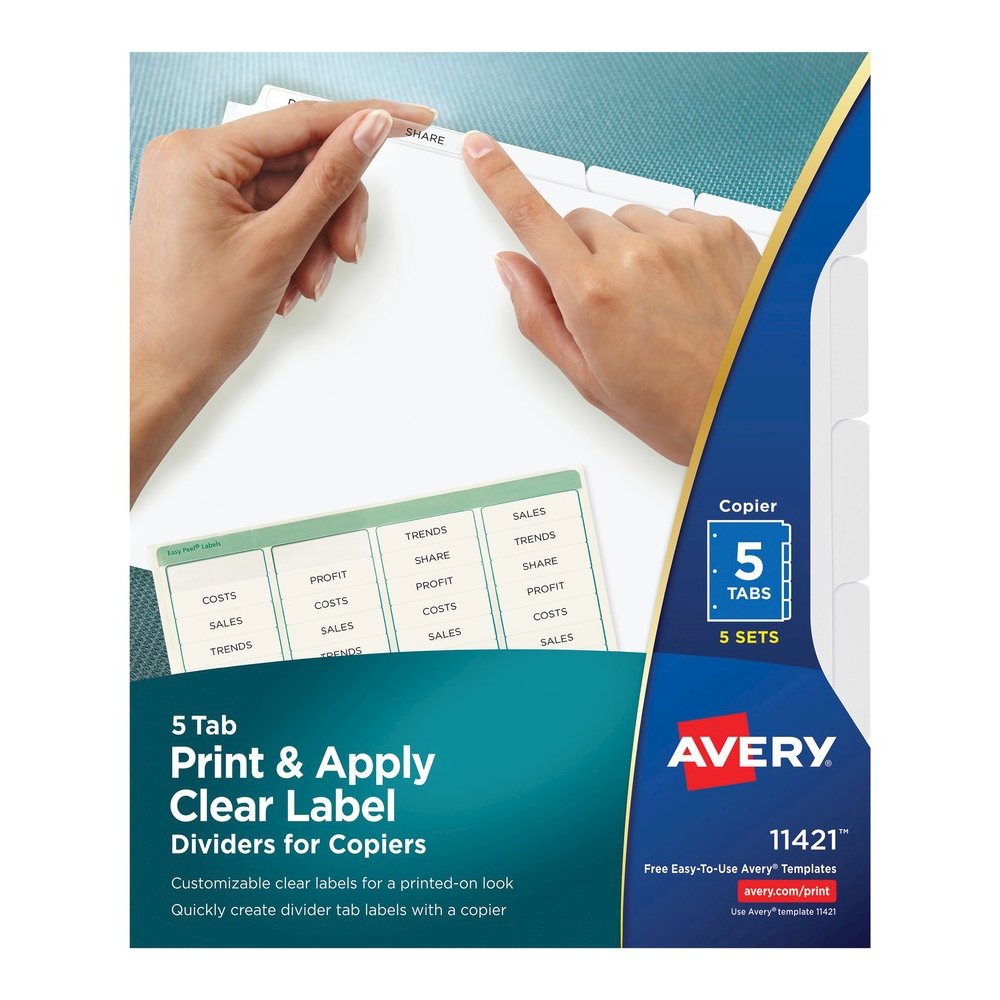 Avery&reg; Print & Apply Clear Label Dividers - Index Maker Easy Peel Printable Labels - 5 x Divider(s) - Blank Tab(s) - 5 Tab(s)/Set - 8.5" Divider Width x 11" Divider Length - Letter - White Divider. Picture 3