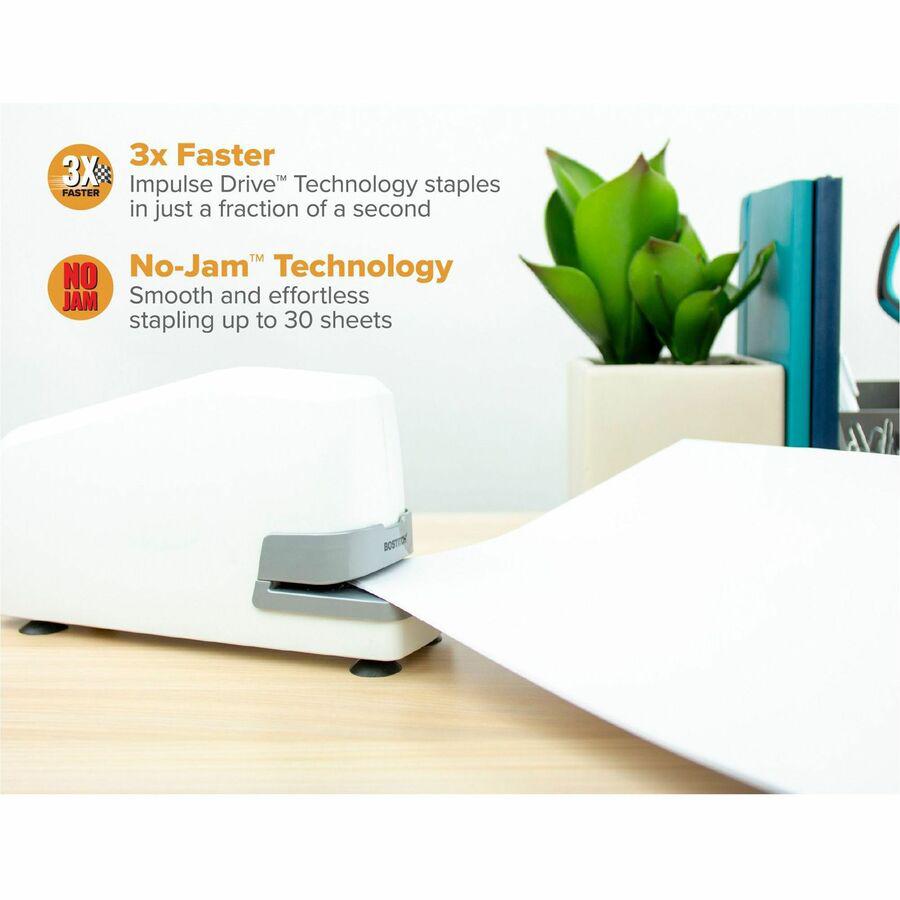 Bostitch Impulse 25 Electric Stapler - 25 Sheets Capacity - 210 Staple Capacity - Full Strip - 1/4" Staple Size - 1 Each - White. Picture 3