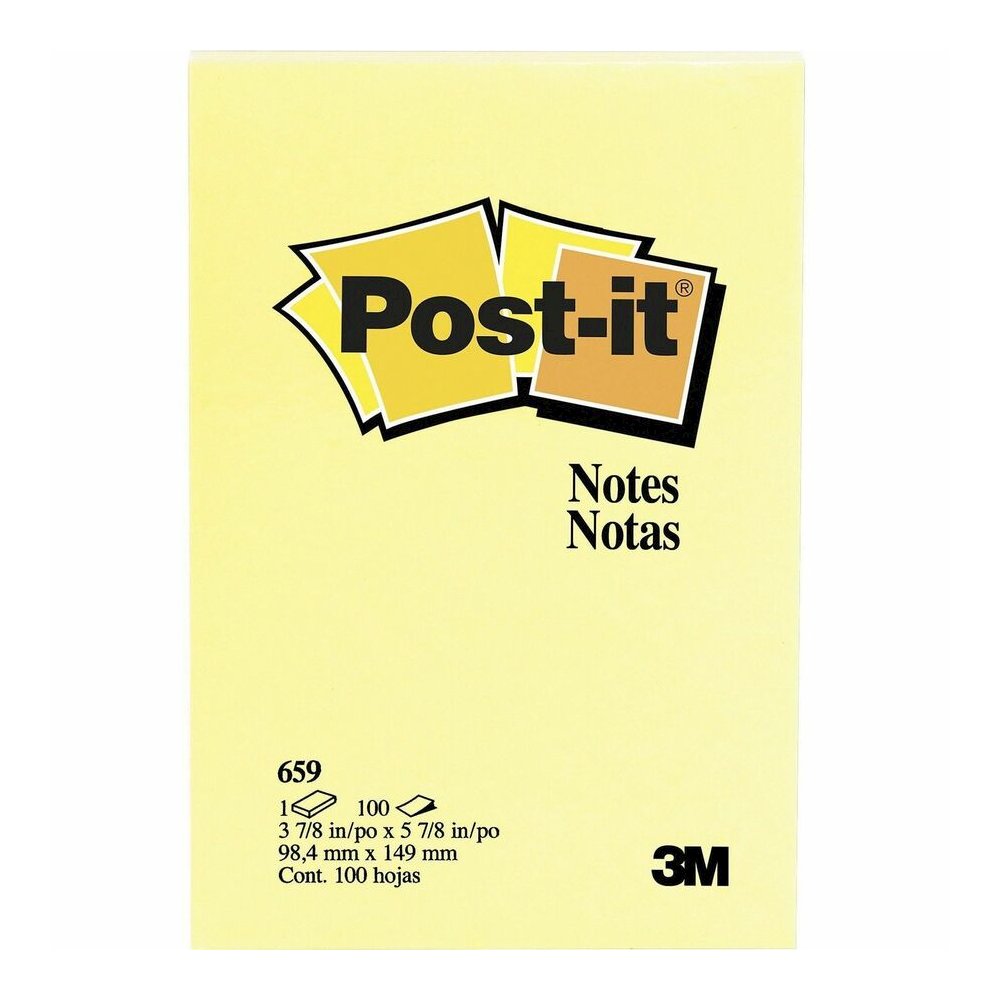 Post-it&reg; Notes Original Notepads - 4" Flag/Note Width x 6" Flag/Note Length - Rectangle - 100 Sheets per Pad - Unruled - Canary Yellow - Paper - Self-adhesive, Repositionable - 12 / Pack. Picture 2