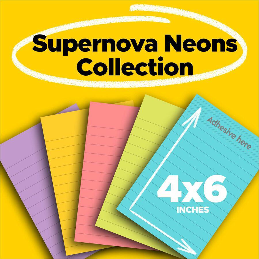 Post-it&reg; Super Sticky Lined Notes - 450 - 4" x 6" - Rectangle - 90 Sheets per Pad - Ruled - Canary Yellow - Paper - Self-adhesive - 5 / Pack. Picture 4