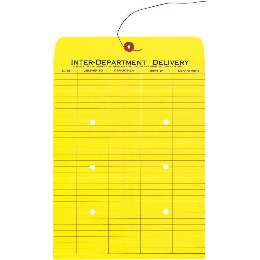 Quality Park 10 x 13 Inter-Departmental Envelopes - Inter-department - 10" Width x 13" Length - 28 lb - String/Button - Yellow - 100 / Box. Picture 3