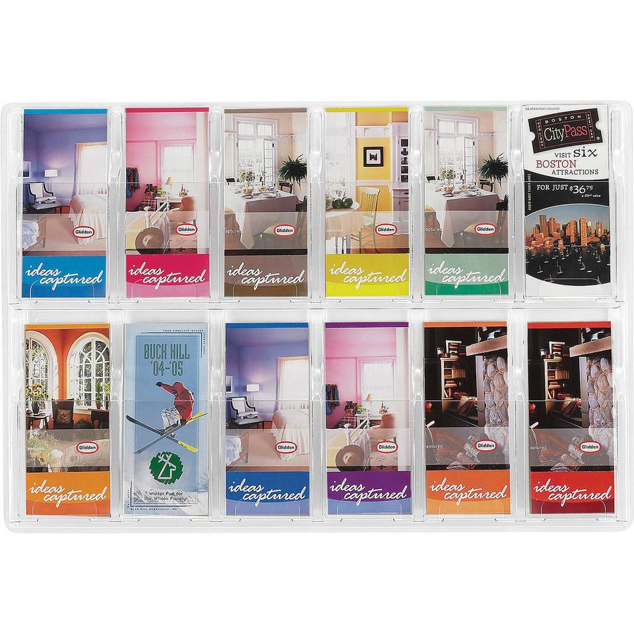Safco 12 Pamphlet Pocket Display Rack - 12 Pocket(s) - 20.37" Height x 30" Width x 2" Depth - Break Resistant - Clear - Plastic - 1 Each. Picture 3