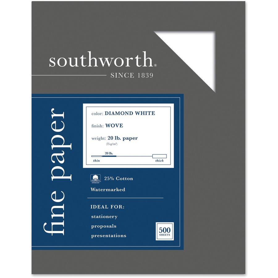 Southworth Diamond White Business Paper - Letter - 8 1/2" x 11" - 20 lb Basis Weight - Wove - 500 / Box - Acid-free, Watermarked - Diamond White. Picture 5
