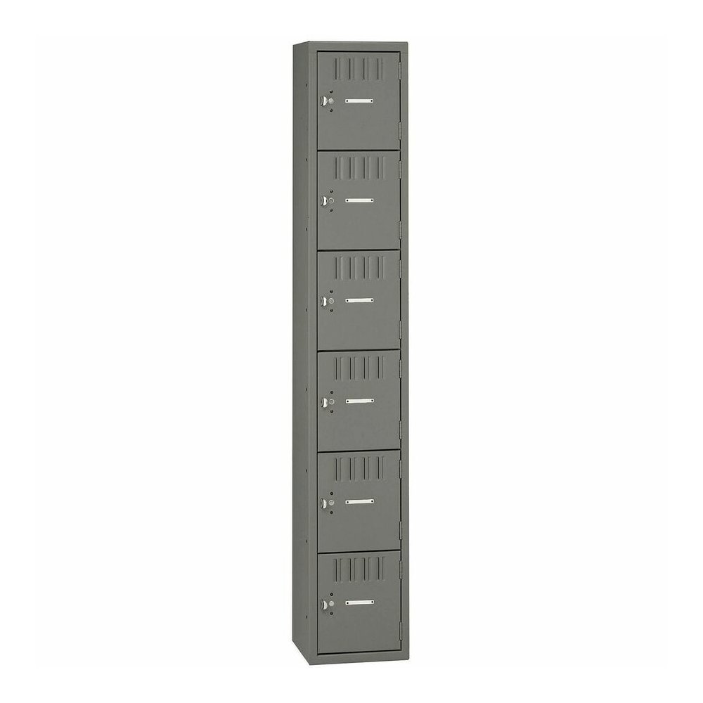 Tennsco 6-Tier No Legs Steel Box Lockers - Internal Size 12" Height x 12" Width x 18" Depth - Overall Size 72" Height x 12" Width x 18" Depth - Medium Gray - Steel. Picture 2