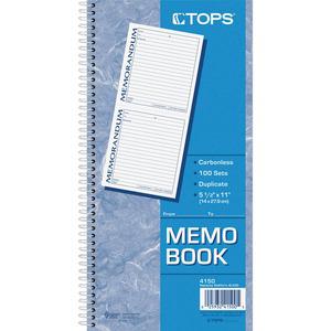 TOPS Memorandum Forms Book - 100 Sheet(s) - Spiral Bound - 2 PartCarbonless Copy - 5.50" x 5" Form Size - 5.50" x 11" Sheet Size - White, Canary - Assorted Sheet(s) - Blue, Red Print Color - 1 Each. Picture 5