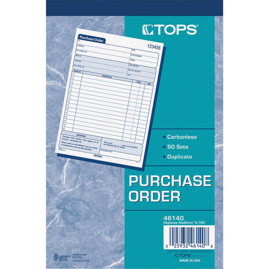 TOPS Carbonless 2-Part Purchase Order Books - 50 Sheet(s) - 2 Part - Carbonless Copy - 5.56" x 7.93" Sheet Size - Assorted Sheet(s) - 1 Each. Picture 5