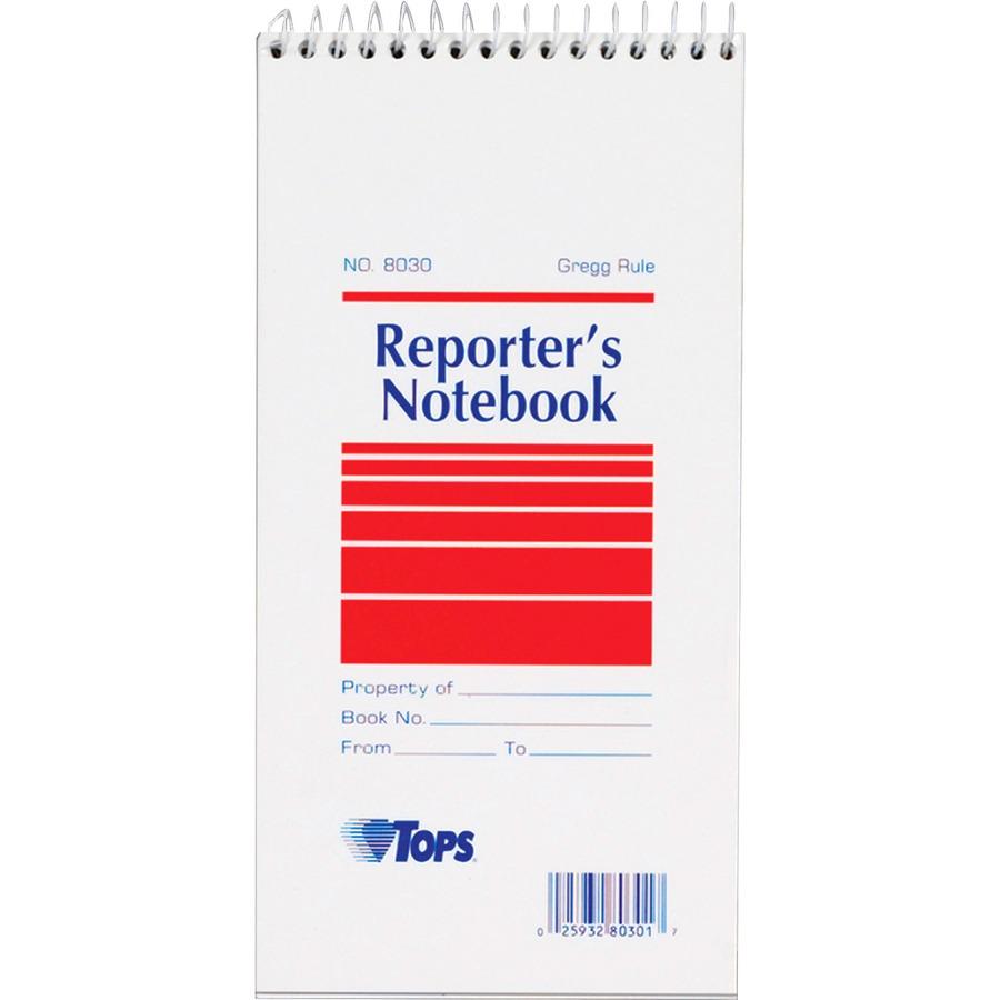 TOPS Reporter's Notebooks - 70 Sheets - Spiral - Gregg Ruled Margin - 4" x 8" - White Paper - Pocket - 12 / Pack. Picture 5