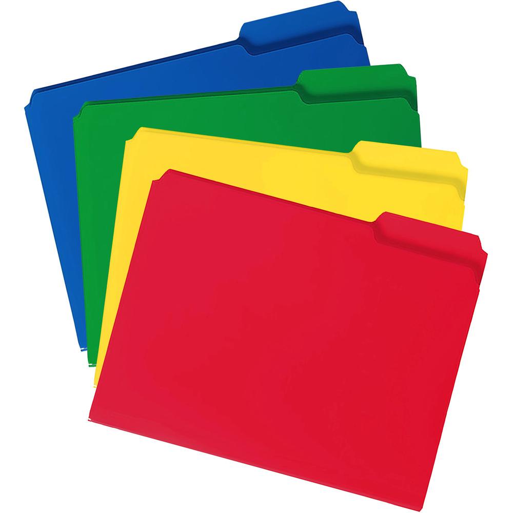 Smead 1/3 Tab Cut Letter Top Tab File Folder - 8 1/2" x 11" - 3/4" Expansion - Top Tab Location - Assorted Tab Position - 17 pt. - Polypropylene - Blue, Green, Yellow, Red - 24 / Box. Picture 3