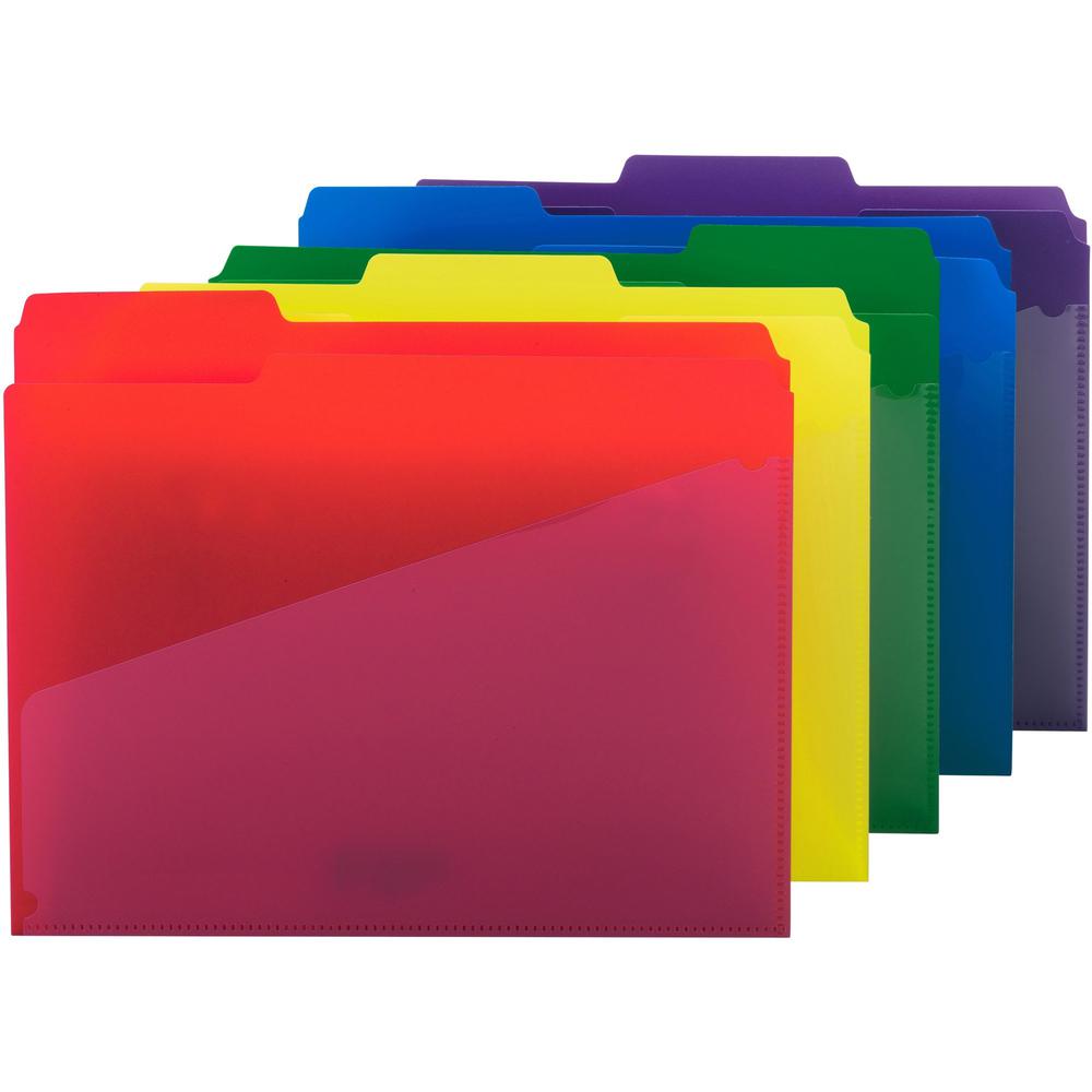 Smead 1/3 Tab Cut Letter Top Tab File Folder - 8 1/2" x 11" - 3/4" Expansion - Top Tab Location - Assorted Position Tab Position - Polypropylene - Blue, Green, Red, Yellow, Purple - 30 / Box. Picture 3