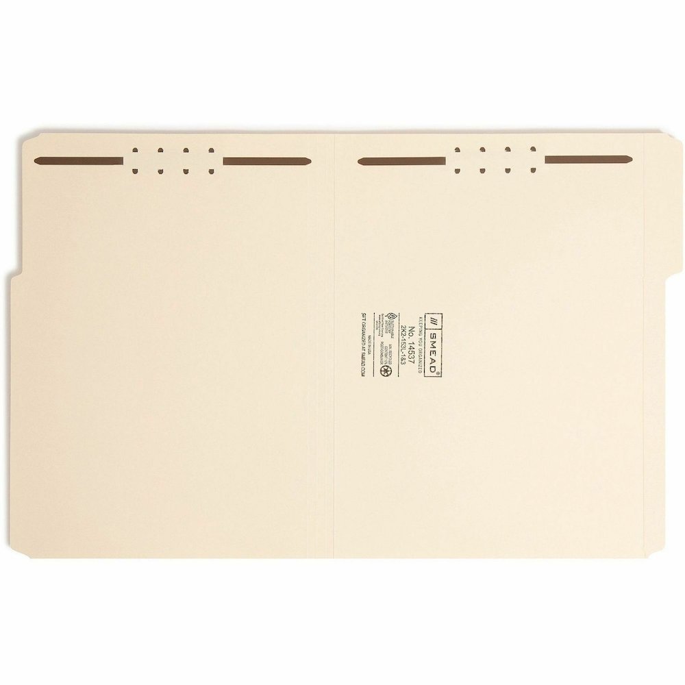 Smead 1/3 Tab Cut Letter Recycled Fastener Folder - 8 1/2" x 11" - 3/4" Expansion - 2 x 2K Fastener - 2" for Folder - Top Tab Location - Assorted Tab Position - 11 pt. - 2 Plys - Manila - Reinforced T. Picture 5