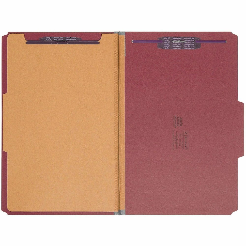 Smead SafeSHIELD 2/5 Tab Cut Legal Recycled Classification Folder - 8 1/2" x 14" - 2" Expansion - 2 x 2S Fastener - 2" for Folder - Top Tab Location - Right of Center Tab Position - 1 Divider - 25 pt.. Picture 4