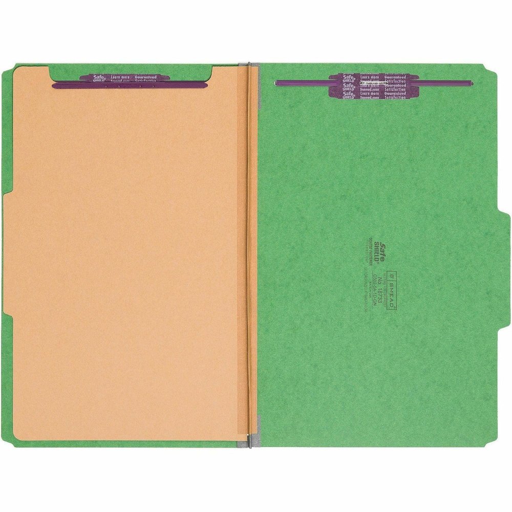 Smead SafeSHIELD 2/5 Tab Cut Legal Recycled Classification Folder - 8 1/2" x 14" - 2" Expansion - 2 x 2S Fastener - 2" for Folder - Top Tab Location - Right of Center Tab Position - 1 Divider - 25 pt.. Picture 4