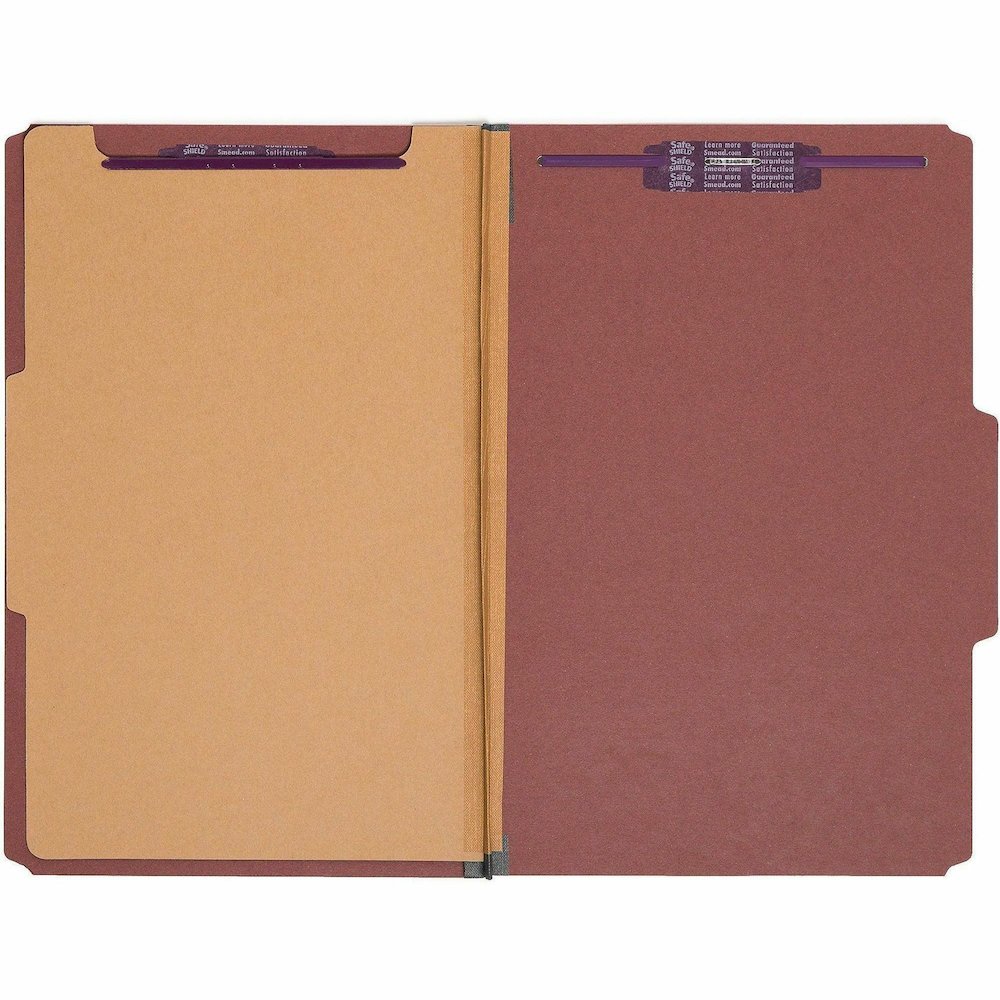 Smead SafeSHIELD 2/5 Tab Cut Legal Recycled Classification Folder - 8 1/2" x 14" - 2" Expansion - 2 x 2S Fastener - 2" for Folder - Top Tab Location - Right of Center Tab Position - 1 Divider - 25 pt.. Picture 5