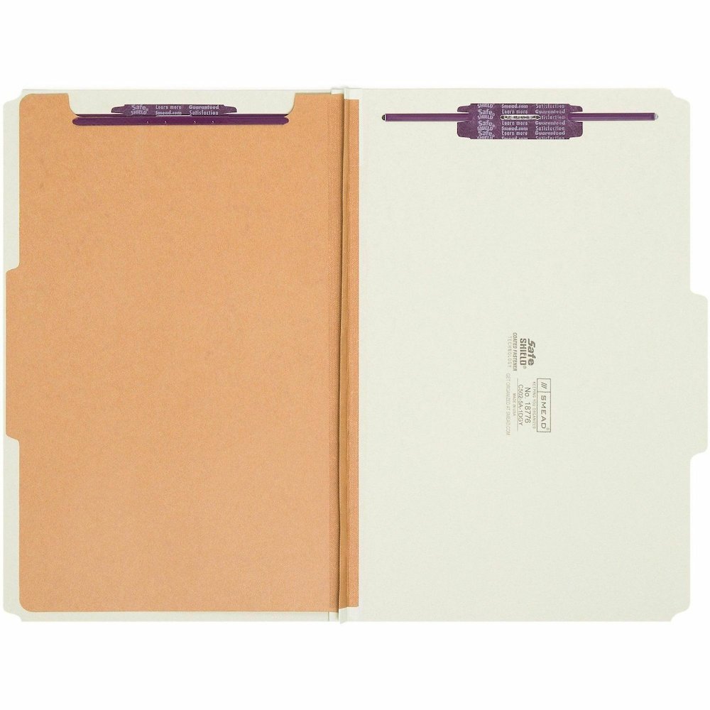 Smead SafeSHIELD 2/5 Tab Cut Legal Recycled Classification Folder - 8 1/2" x 14" - 2" Expansion - 2 x 2S Fastener - 2" for Folder - Top Tab Location - Right of Center Tab Position - 1 Divider - 25 pt.. Picture 5