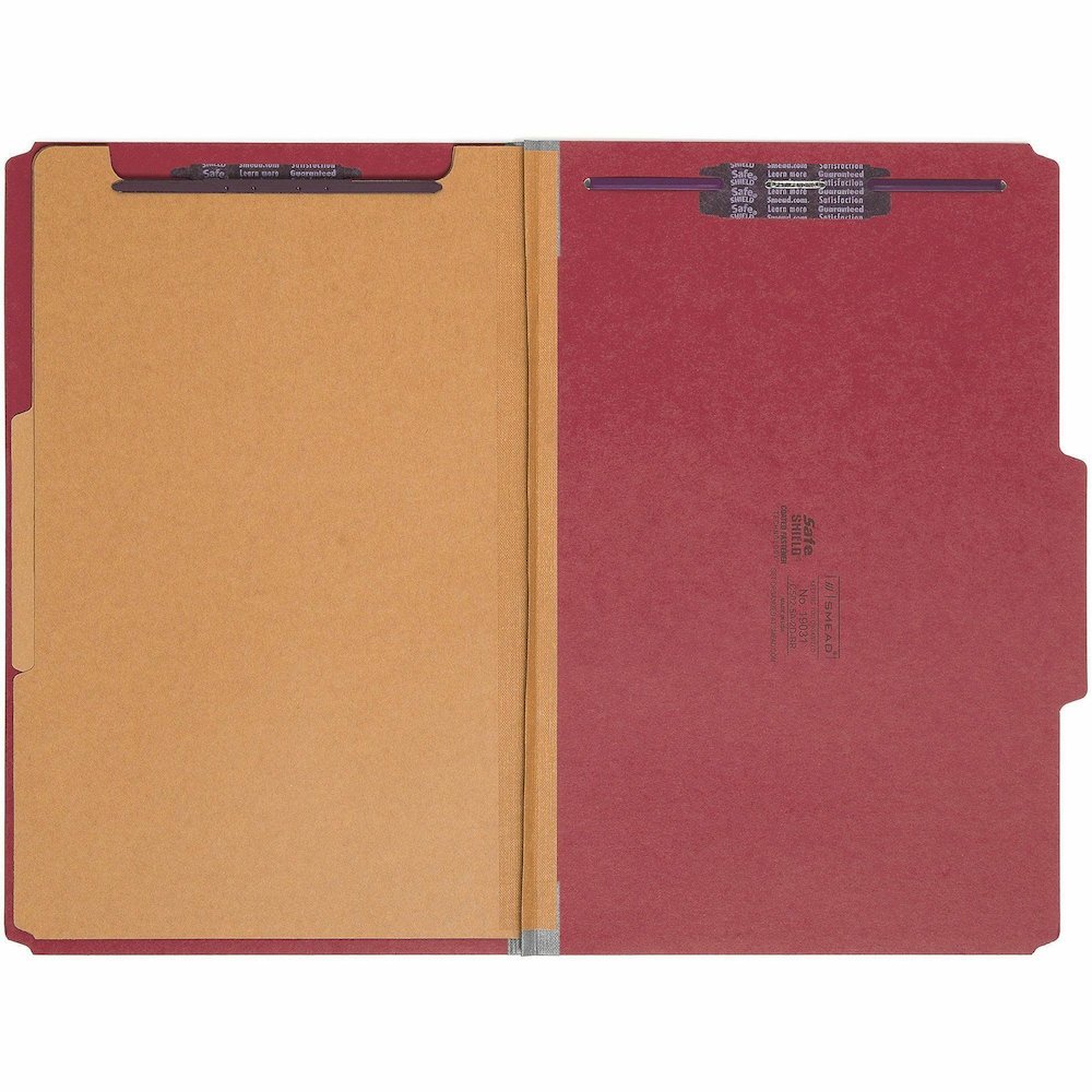 Smead SafeSHIELD 2/5 Tab Cut Legal Recycled Classification Folder - 8 1/2" x 14" - 2" Expansion - 2 x 2S Fastener - 2" for Folder - Top Tab Location - Right of Center Tab Position - 2 Divider - 25 pt.. Picture 5