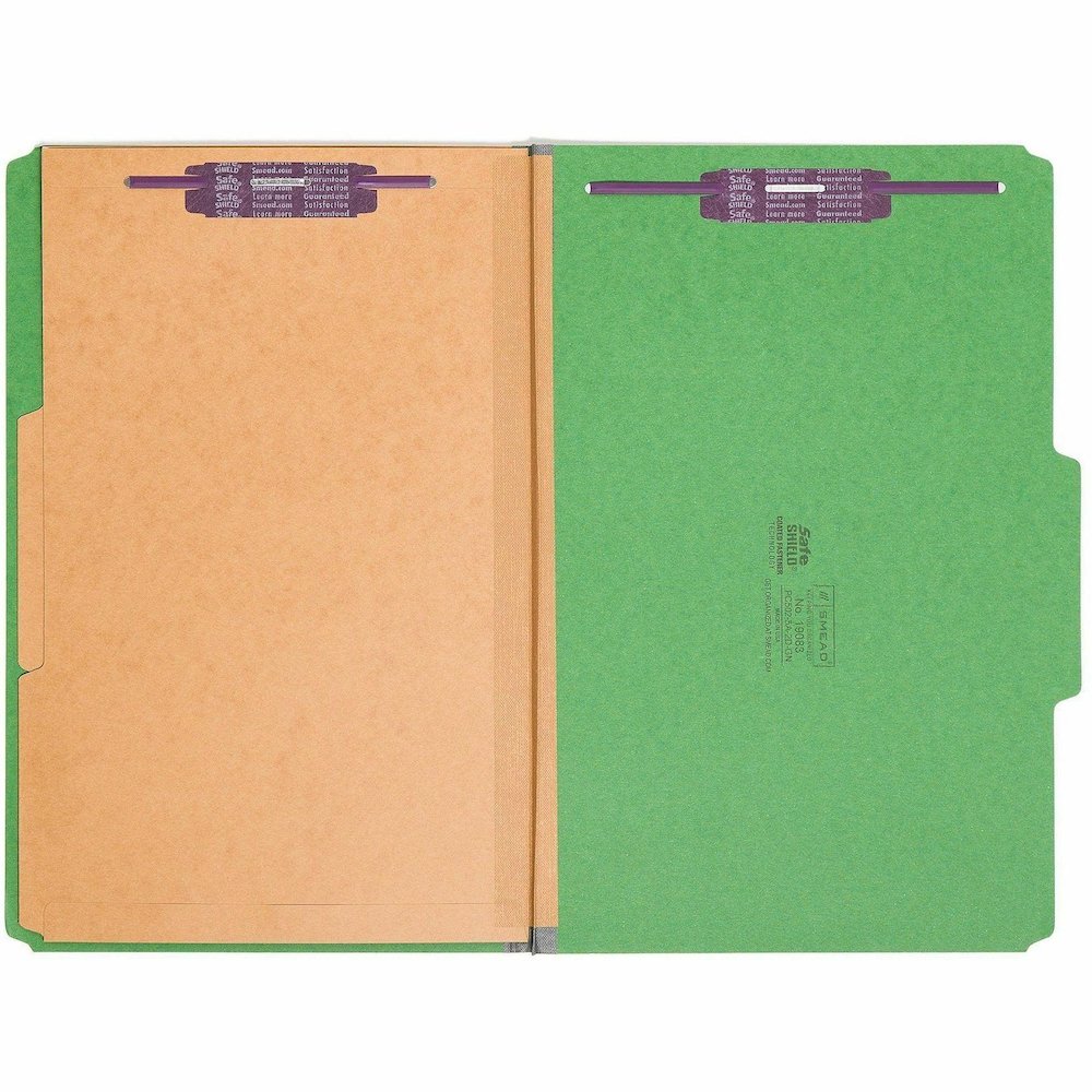 Smead SafeSHIELD 2/5 Tab Cut Legal Recycled Classification Folder - 8 1/2" x 14" - 2" Expansion - 2 x 2S Fastener - 2" for Folder - 2 Pocket - Top Tab Location - Right of Center Tab Position - 2 Divid. Picture 6