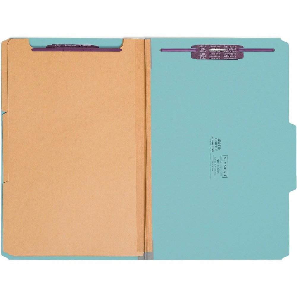 Smead SafeSHIELD 2/5 Tab Cut Legal Recycled Classification Folder - 8 1/2" x 14" - 3" Expansion - 2 x 2S Fastener - 2" for Folder - Top Tab Location - Right of Center Tab Position - 3 Divider - 25 pt.. Picture 6
