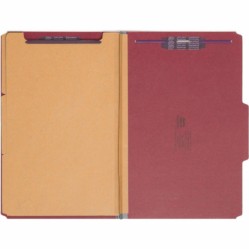 Smead SafeSHIELD 2/5 Tab Cut Legal Recycled Classification Folder - 8 1/2" x 14" - 3" Expansion - 2 x 2S Fastener - 2" for Folder - Top Tab Location - Right of Center Tab Position - 3 Divider - 25 pt.. Picture 6