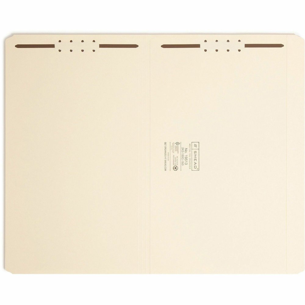 Smead Straight Tab Cut Legal Recycled Fastener Folder - 8 1/2" x 14" - 3/4" Expansion - 2 x 2K Fastener - 2" for Folder - 11 pt. - 2 Plys - Manila - Reinforced Tab - 10% Recycled - 50 / Box. Picture 3