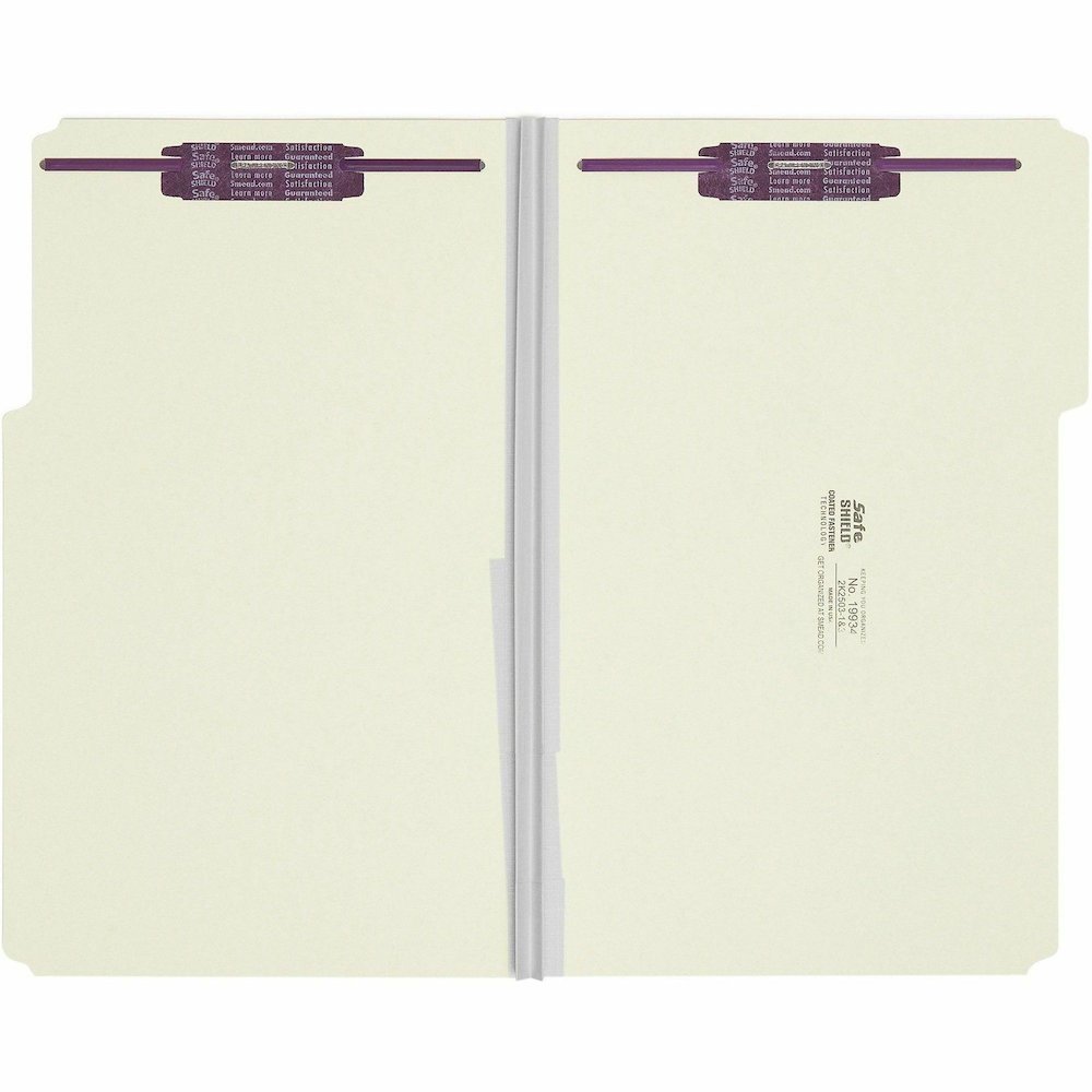 Smead 1/3 Tab Cut Legal Recycled Fastener Folder - 8 1/2" x 14" - 2" Expansion - 2 x 2S Fastener - 2" for Folder - Top Tab Location - Assorted Tab Position - 25 pt. - Pressboard - Gray, Green - 100% R. Picture 5