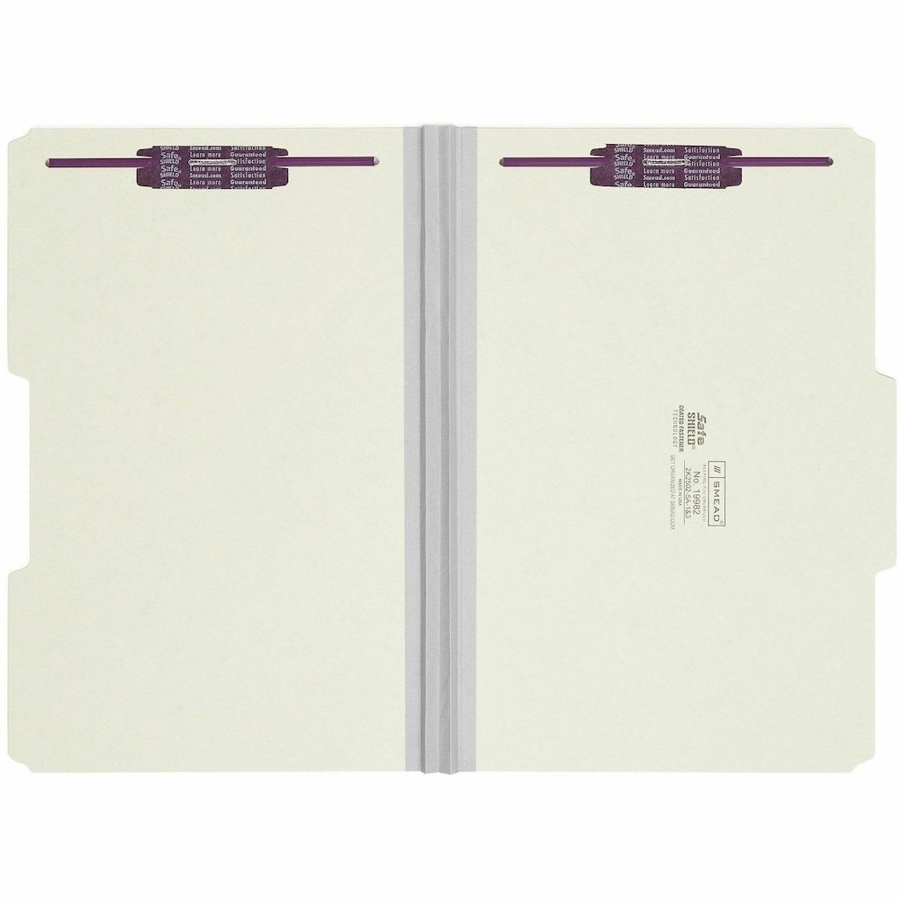 Smead 2/5 Tab Cut Legal Recycled Fastener Folder - 8 1/2" x 14" - 2" Expansion - 2 x 2S Fastener - 2" for Folder - Top Tab Location - Right of Center Tab Position - 25 pt. - Pressboard - Gray, Green -. Picture 5