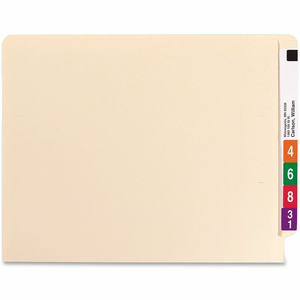 Smead Straight Tab Cut Letter Recycled End Tab File Folder - 8 1/2" x 11" - 1 1/2" Expansion - 14 pt. - 2 Plys - Manila - Reinforced, Embossed - 10% Recycled - 50 / Box. Picture 5