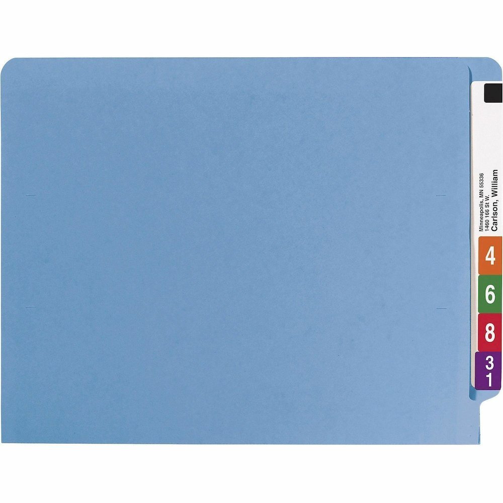 Smead Shelf-Master Straight Tab Cut Letter Recycled Fastener Folder - 8 1/2" x 11" - 3/4" Expansion - 2 x 2B Fastener - 2" for Folder - End Tab Location - 11 pt. - 2 Plys - Blue - 10% Recycled - 50 / . Picture 6