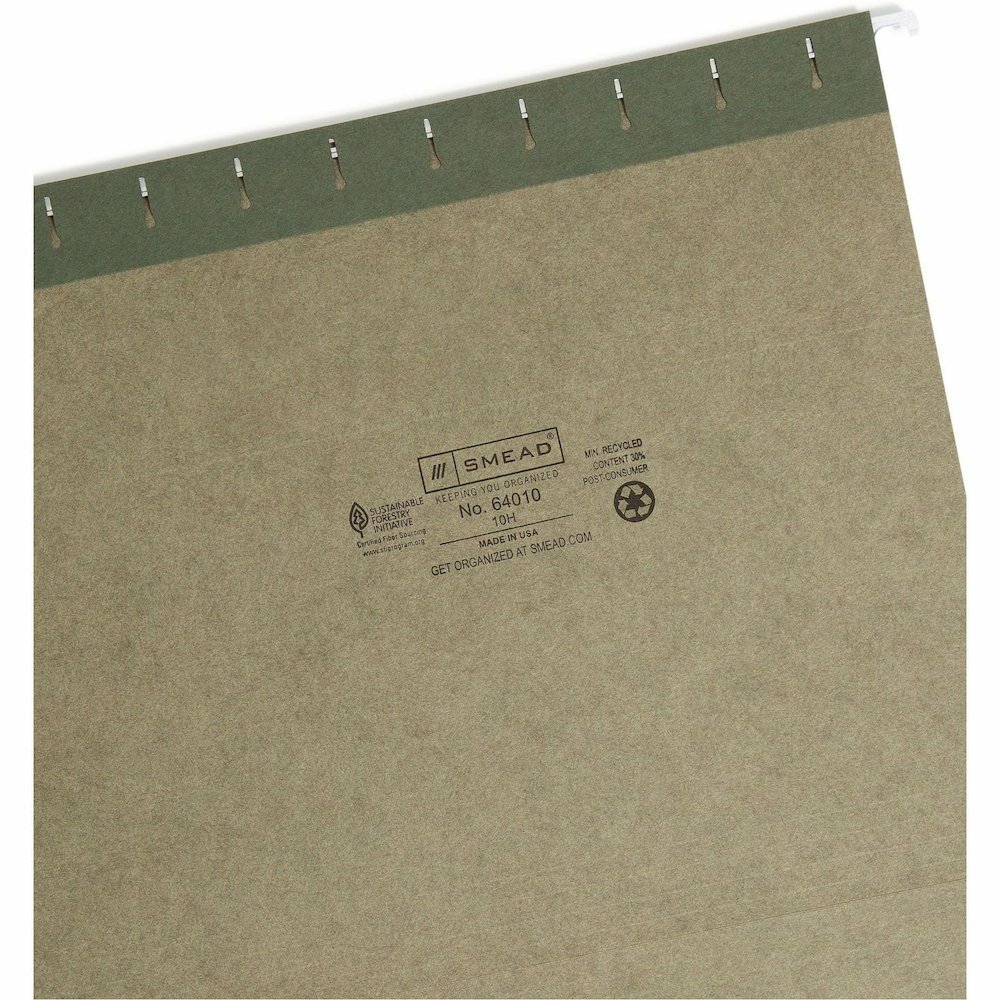 Smead Letter Recycled Hanging Folder - 8 1/2" x 11" - 2" Expansion - 11 pt. - Vinyl - Standard Green - 10% Recycled - 25 / Box. Picture 3