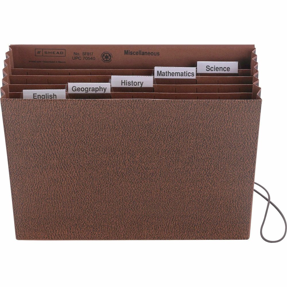 Smead 1/5 Tab Cut Letter Recycled Expanding File - 8 1/2" x 11" - 5 1/4" Expansion - 6 Pocket - Top Tab Location - Assorted Tab Position - Redrope - Elastic Closure, Flap - 30% Recycled - 1 Each. Picture 3