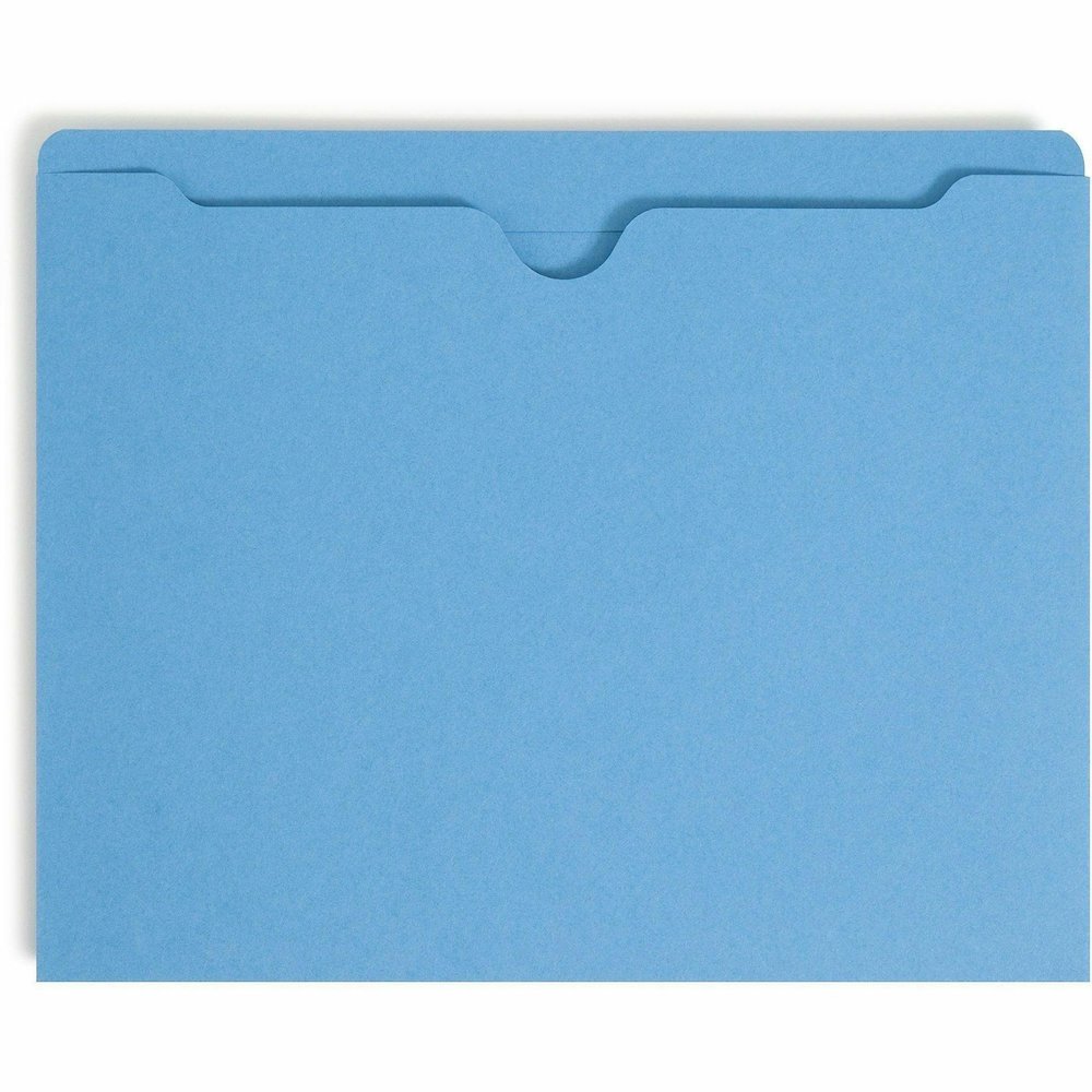 Smead Colored Straight Tab Cut Letter Recycled File Jacket - 8 1/2" x 11" - 11 pt. - 2 Plys - Blue - Slip Resistant, Reinforced Tab - 10% Recycled - 100 / Box. Picture 5