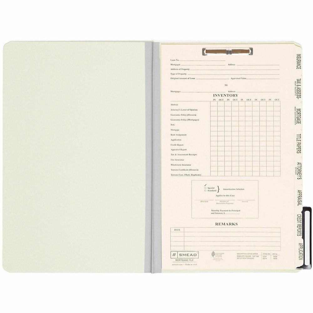Smead 2/5 Tab Cut Legal Recycled Classification Folder - 8 1/2" x 14" - 1" Expansion - 1 x 2K Fastener - 2" for Folder - Top Tab Location - Right Tab Position - 8 Divider - 25 pt. - Pressboard - Gray,. Picture 5