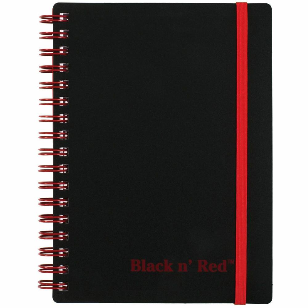 Black n' Red Business Notebook - 70 Sheets - Double Wire Spiral - 24 lb Basis Weight - A6 - 4 1/8" x 5 7/8" - White Paper - Red Binding - BlackPolypropylene Cover - Perforated, Wipe-clean Cover, Strap. Picture 3