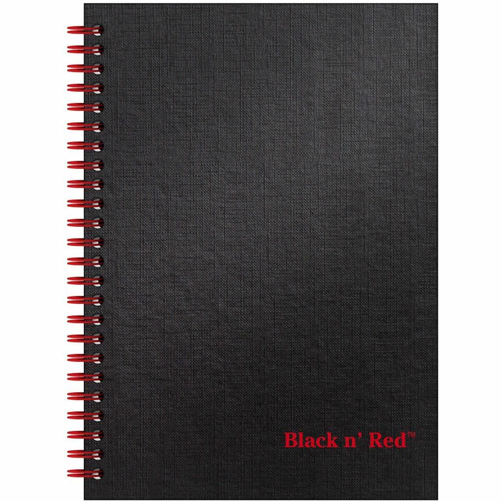 Black n' Red Wirebound Ruled Notebook - A5 - 70 Sheets - Wire Bound - 24 lb Basis Weight - A5 - 5 7/8" x 8 1/4" - White Paper - Red Binding - Black Cover - Perforated, Wipe-clean Cover, Laminated, Poc. Picture 2