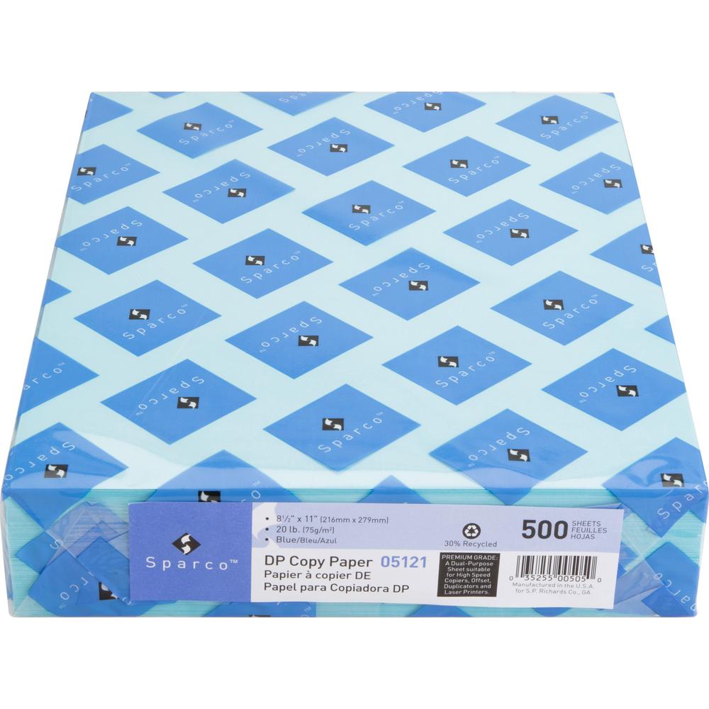 Sparco Premium Copy Paper - Blue - Letter - 8 1/2" x 11" - 20 lb Basis Weight - Sustainable Forestry Initiative (SFI) - Lint-free, Acid-free, Archival-safe - Blue - 500 / Ream. Picture 5