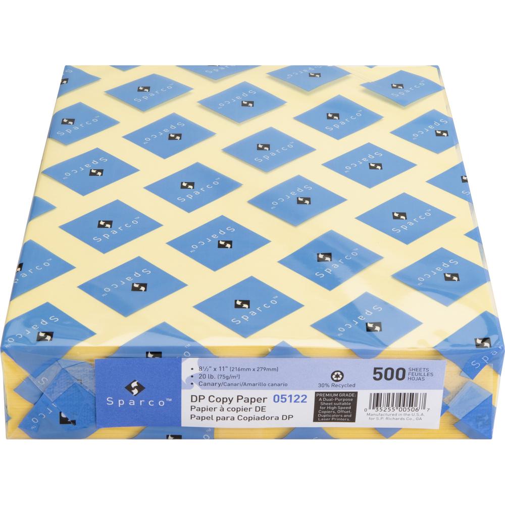 Sparco Premium Copy Paper - Canary - Letter - 8 1/2" x 11" - 20 lb Basis Weight - 500 / Ream - Sustainable Forestry Initiative (SFI) - Lint-free, Archival-safe, Acid-free - Canary. Picture 7